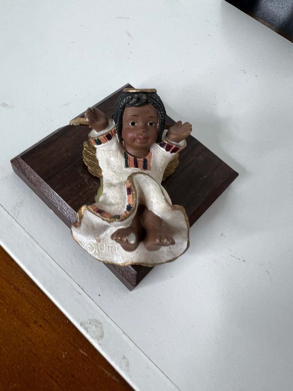 Miss Martha Originals All God's Children Angel Figurine on Wooden Base